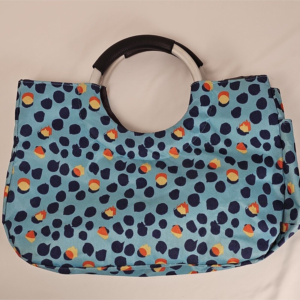 ALDI Serra City Tote Bag 2019 Blue Spot Print Aluminum Handles Large
